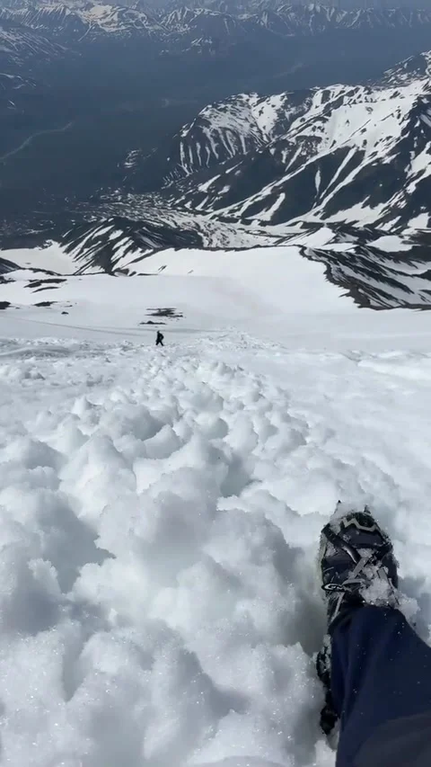 Sledding in a Tiny Avalanche, Vilyuchik Volcano, Kamchatka, Russia - 10 Jan 2025 Stock Footage 327678479