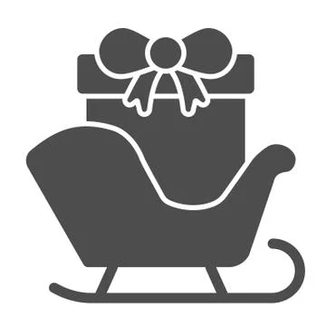 Sledge with gifts line and solid icon. Christmas Santa Claus sleigh outline イラスト素材