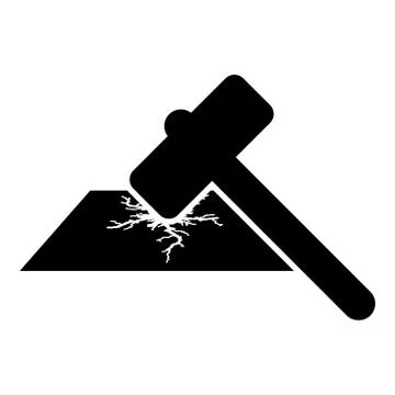 Sledge hammer breaks hard surface with formation of strong cracks icon black  Ilustración de archivo