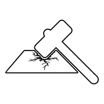 Sledge hammer breaks hard surface with formation of strong cracks icon outlin Ilustración de archivo