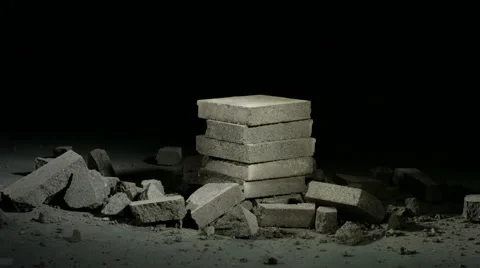Sledge hammer hitting concrete bricks Stock-Footage 61666847