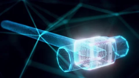 Sledge hammer hologram Close up 4k Stock Footage 149258443