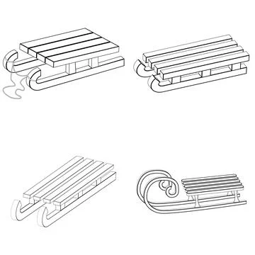 Sledge outline set. Winter icon isolated on white background. children's sled Stock Illustration