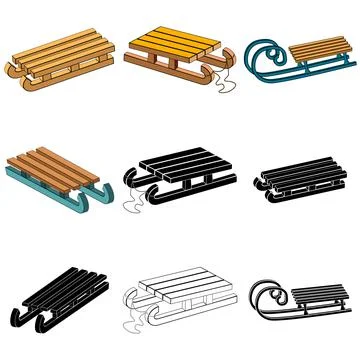 Sledge outline set. Winter icon isolated on white background. children's sled Stock Illustration