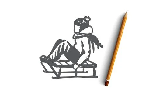 Sledge, winter, fun, snow, activity concept. Hand drawn isolated vector. Stock-Illustration