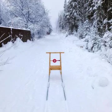 Sledge on the winter road. Stock Photos
