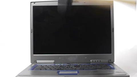 A sledgehammer drops on a laptop Video stock 150637618