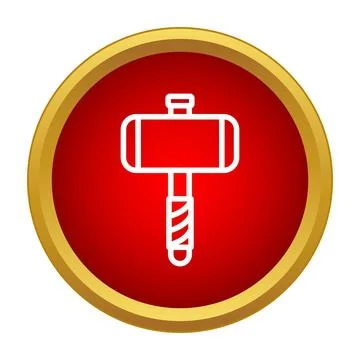 Sledgehammer line icon in a red circle with a gold border 库存插图