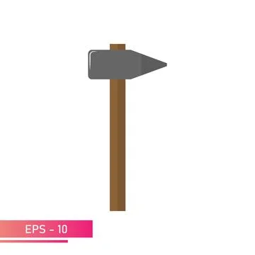 A sledgehammer with a sharp nose on one side and a wooden handle. Realistic Stock Illustration