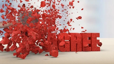 Sledgehammer smashing solid concrete disagree 3D construction sign in red col 库存影片 109624880