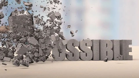 Sledgehammer smashing solid concrete .impossible 3D construction sign cracked Stock Footage 109622985