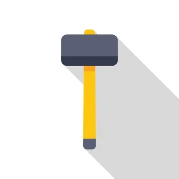 Sledgehammer with yellow handle and long shadow, flat design icon Illustration