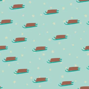 Sledges on a snow seamless vector pattern Stock Illustration