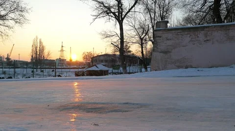 Sledging  in city  at sunset. Video stock 60798720