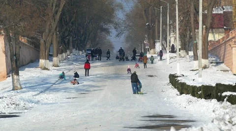 Sledging  in Izmail. Video stock 59795565