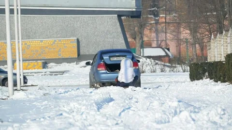 Sledging  in Izmail with the help of car. Stock Footage 59795499