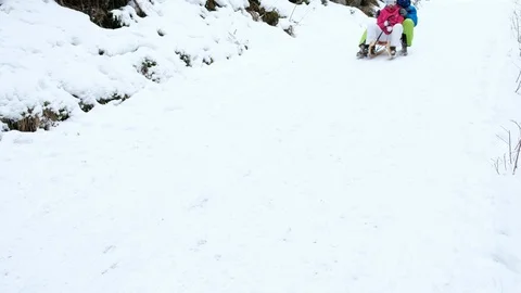 Sledging on a winter day. Видео 115830699