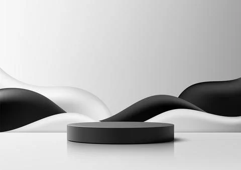 Sleek 3d dark gray cylindrical podium on white surface modern abstract liqu.. Stock Illustration