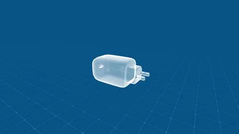 A sleek 3D render of a transparent charger, displayed in a futuristic digital bl 스톡 일러스트