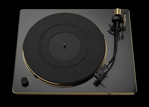 Sleek 3D Rendered Black and Gold Modern Turntable Stock Photos