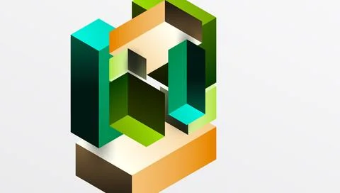 Sleek abstract design featuring isometric 3D blocks in a clean, modern Stock Illustration
