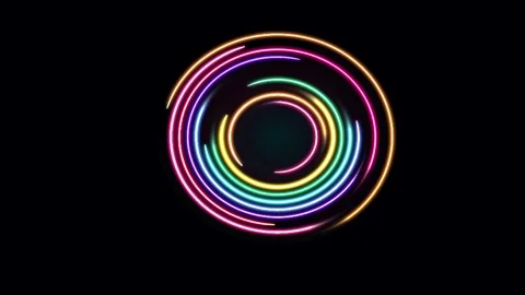 Sleek and elegant concentric neon rings rotating and glowing with multi-col.. Stock Footage 342723637