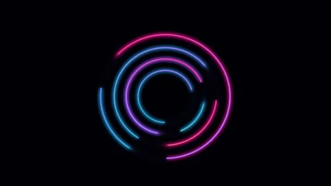 Sleek and elegant pink and blue concentric neon rings rotating and glowing .. Stock Footage 342723648