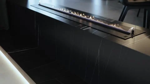 Sleek and Modern Fireplace Adding Charm to Contemporary Interior Design Elements Stock Footage 283635803