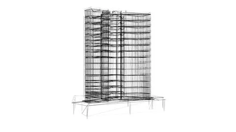 Sleek Architectural Wireframe of Modern High-Rise Building Design Stock Illustration