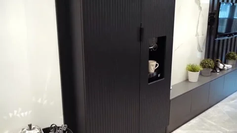 Sleek Black Cabinet with Built-In Coffee Dispenser Vídeo Stock 320223786