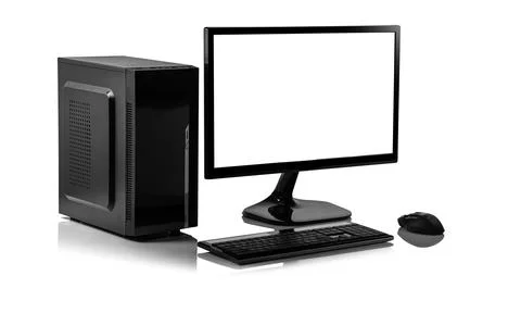 A sleek black desktop computer setup Stock Photos