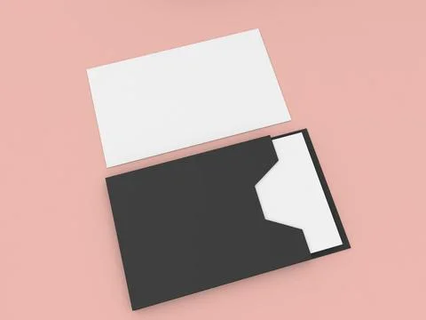 A sleek black envelope is partially opened, revealing a white card holder tha Illustrazione stock
