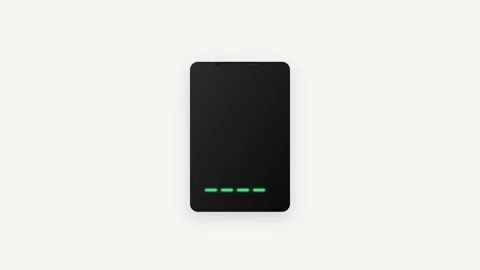 A sleek black portable battery icon featuring four green LED status lights .. Stock-Footage 346202418