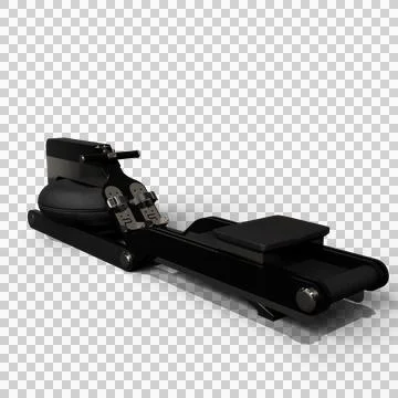 Sleek black rowing machine with a low profile, featuring a curved sliding s.. Stock-Fotos