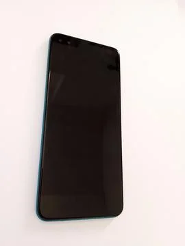Sleek Black Smartphone with Blue Frame Stock Photos