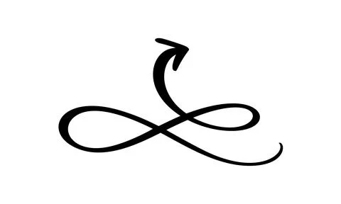 Sleek, black wavy arrow vector with smooth, flowing curves with sigh infinity Stock Illustration