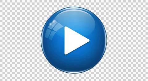 A sleek blue play button icon with a glossy finish and reflective surface. .. Stock Photos