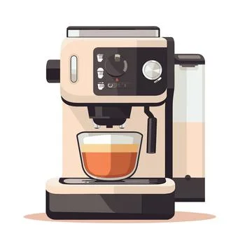 Sleek Brew: Flat Style Coffee Machine and Cup Illustration Stock Illustration
