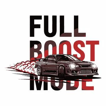 A sleek car in full boost mode with smoke coming out of its tires tshirt design Stock Illustration