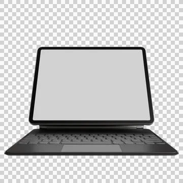 A sleek, dark gray tablet computer with an attached keyboard rests Stock Photos