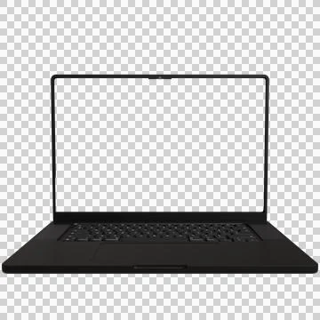 A sleek, dark-grey laptop computer with a blank screen rests 写真素材