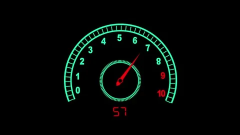 Sleek digital tachometer and speedometer dial showing reading of 59 in high.. Stock Footage 321397772