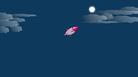 Sleek flat style animation showcasing a rocket launching into deep space, h.. Stock Footage 309012080