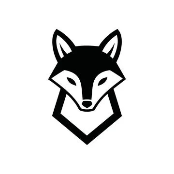 (Sleek Fox Head Design. Striking black and white emblem of a clever vulpine.. Stock Illustration