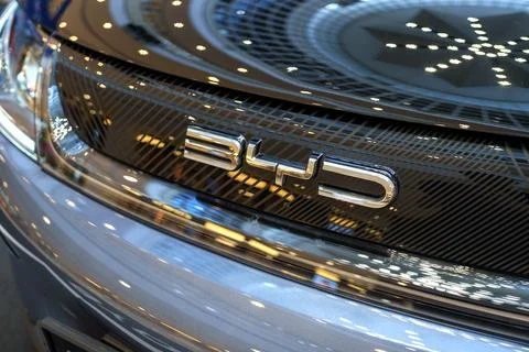 Sleek front design of the BYD Dolphin electric vehicle Stock Photos