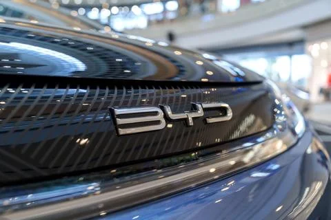 Sleek front design of the BYD Dolphin electric vehicle Stock Photos