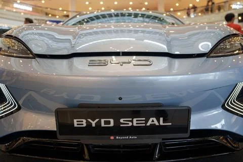 Sleek front design of the BYD Seal electric vehicle Stock Photos