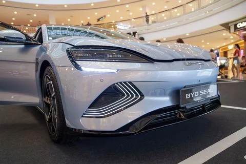 Sleek front design of the BYD Seal electric vehicle Stock Photos