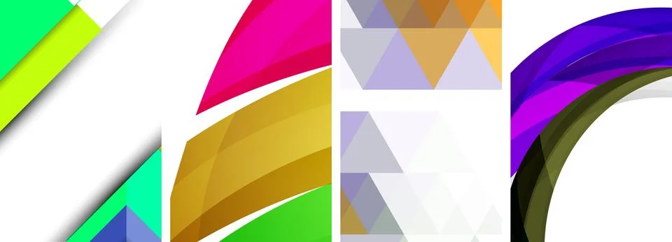 Sleek geometric abstract backgrounds composed of circles, lines, and triangles Stock Illustration