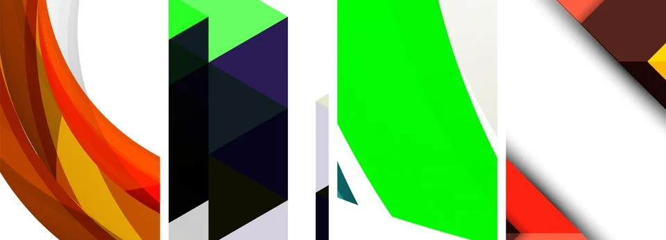 Sleek geometric abstract backgrounds composed of circles, lines, and triangles Stock Illustration